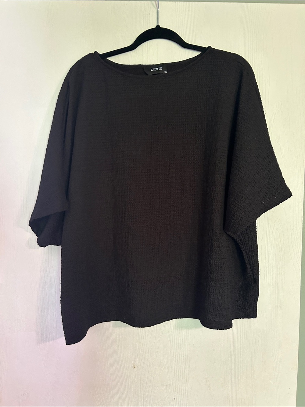 Cider Black Textured Boxy Short-Sleeve Blouse